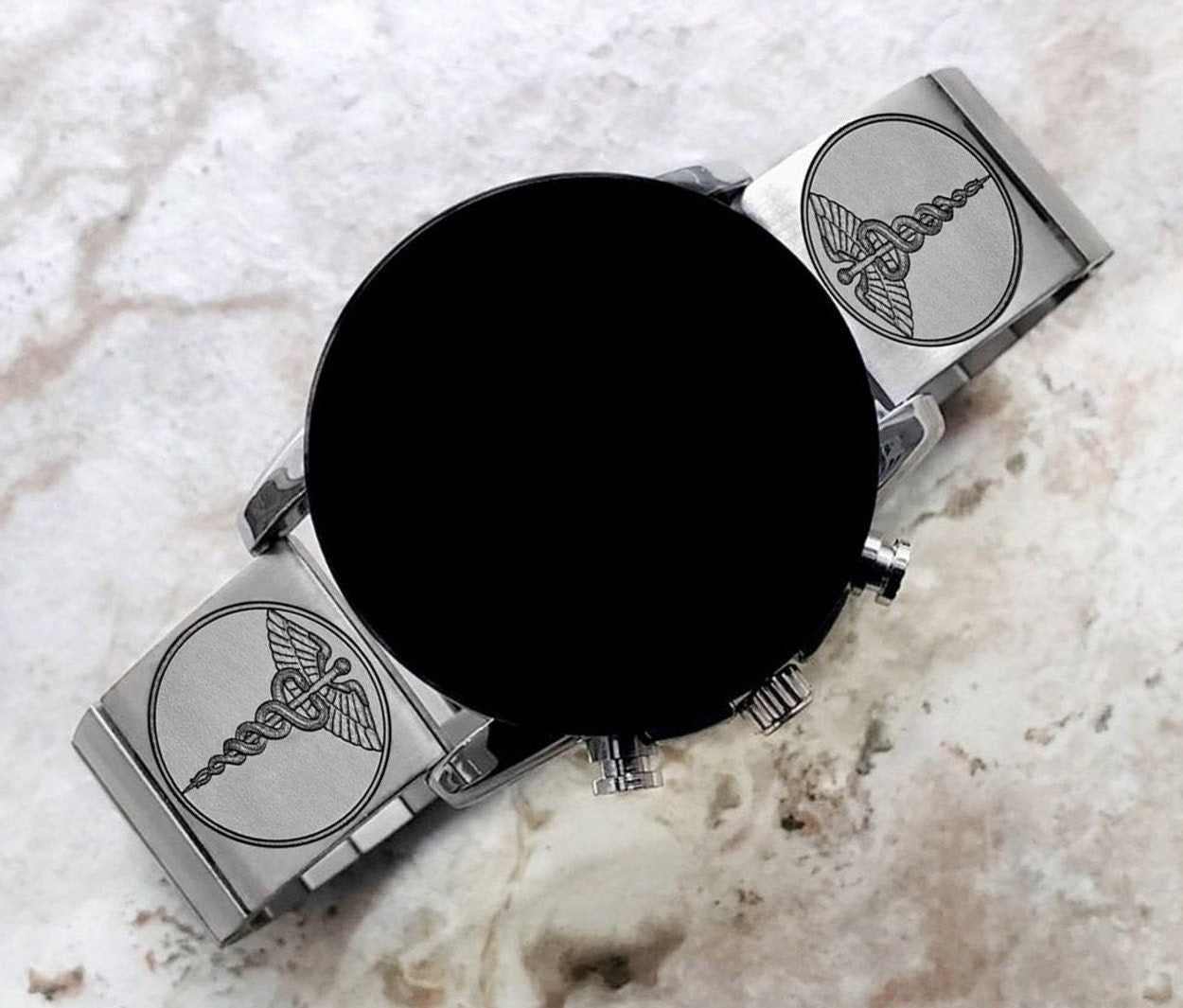 Engraved Watch Band Compatible with Samsung Galaxy Watch 3 45mm 46mm Gear S3 Frontier and Classic Stainless Steel Strap Bracelet MS1-B22